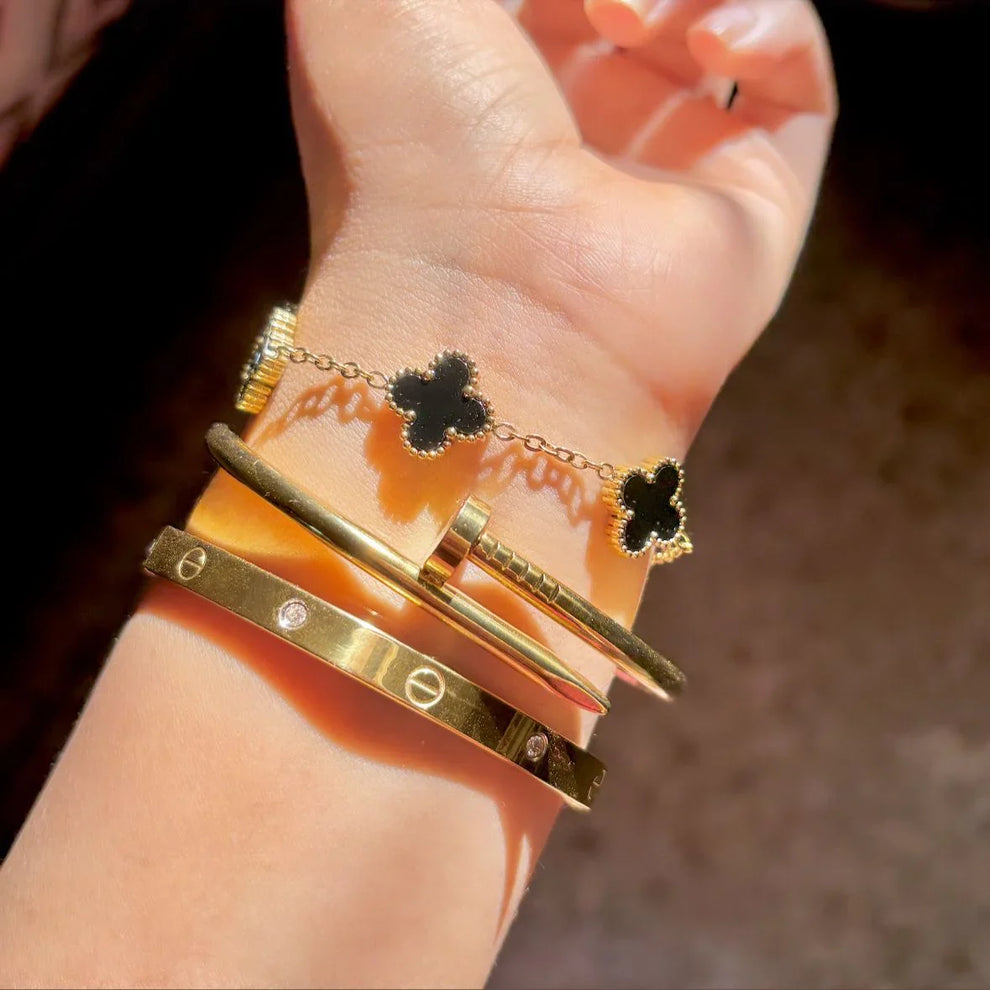 Cartier Love Bangle And Black Clover Bracelet Stack