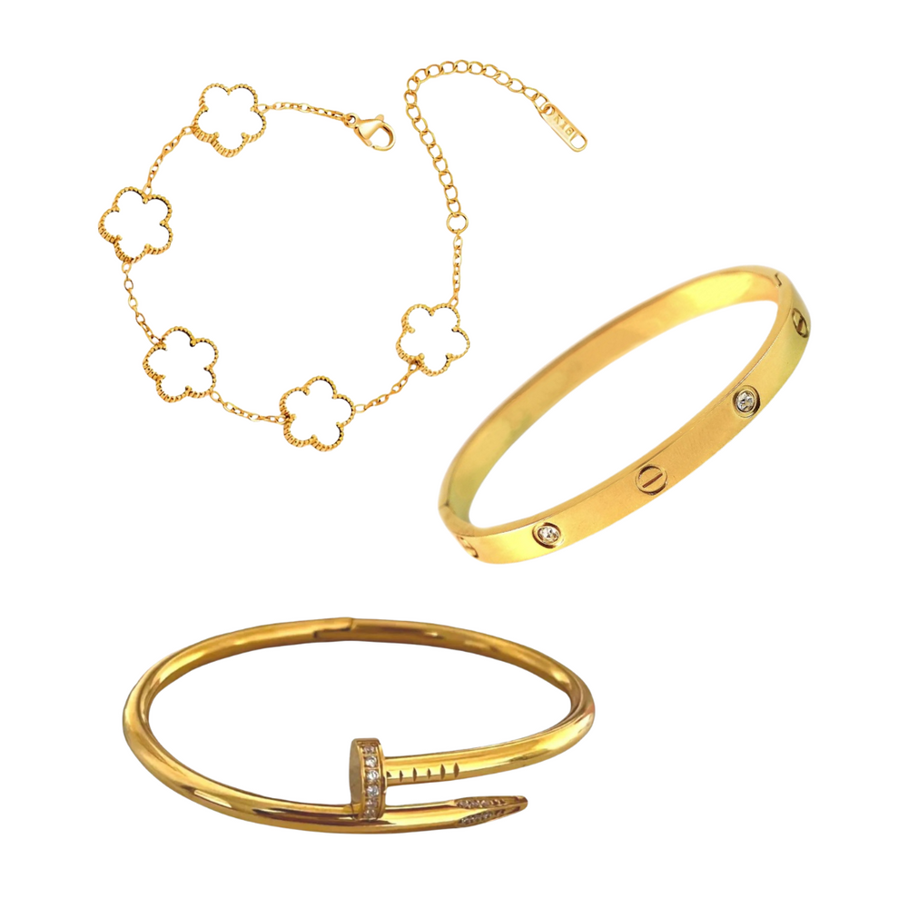Cartier Nail And Love Bangle With White Clover Bracelet